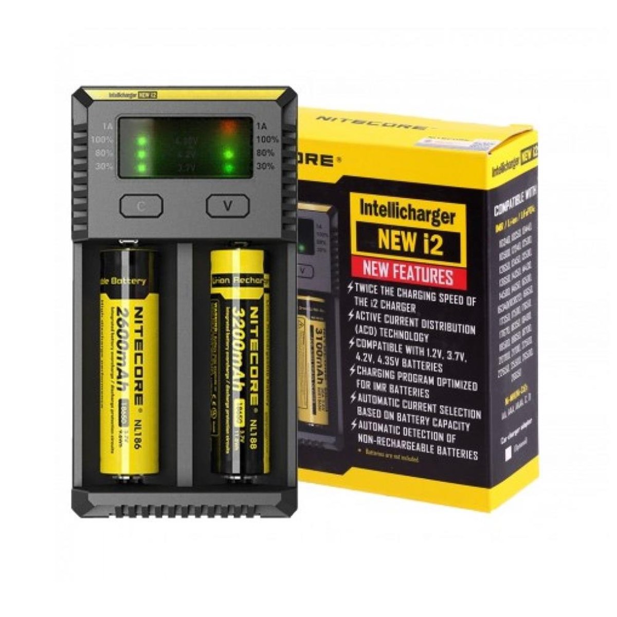 Nitecore Intelli i2 Battery Charger - Package & Charger Nitecore Intelli i2 Battery Charger - Image 3